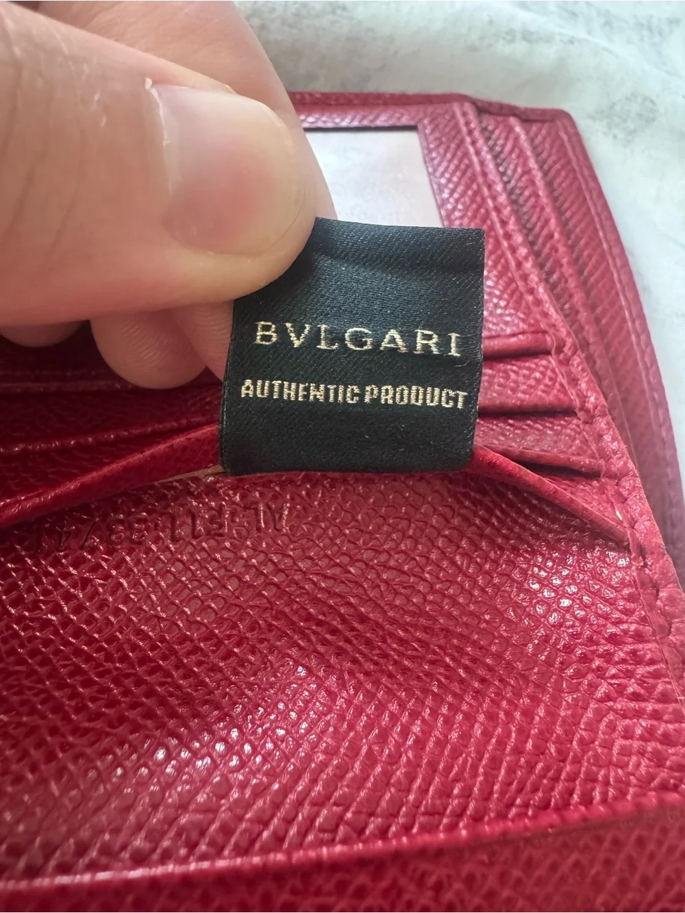 Bulgari Deep Red Textured Leather Wallet with Signature Circle Clasp